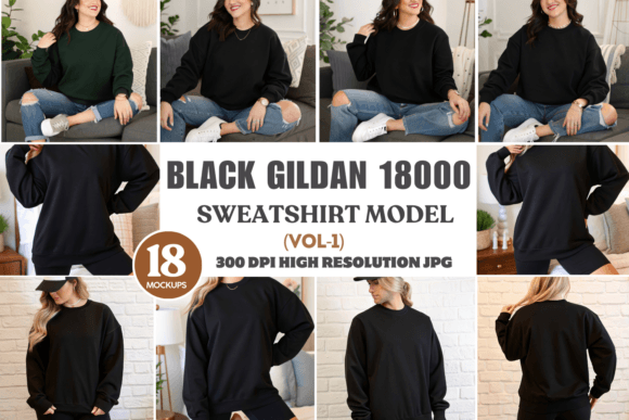 Black Gildan 18000 Sweatshirt Model Mock