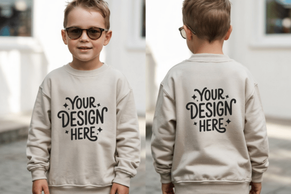 Kids Front and Back Sweatshirt Mockup 7 for Realistic Designs