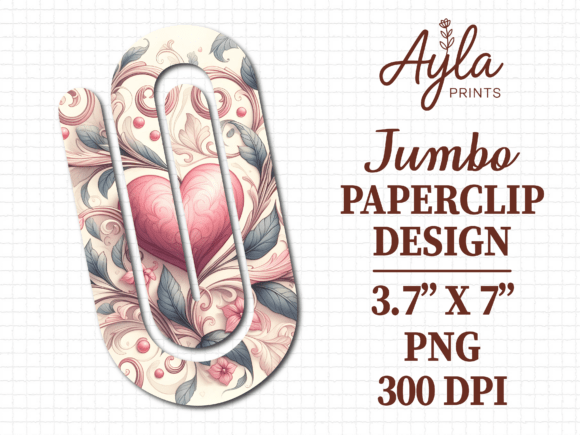 Pink Floral Heart Jumbo Paperclip Design