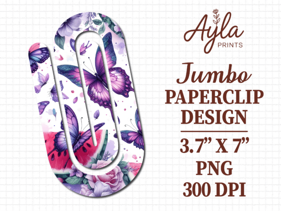 Transform Your Sublimation Projects with the Butterfly Purple Floral Jumbo Paperclip Design